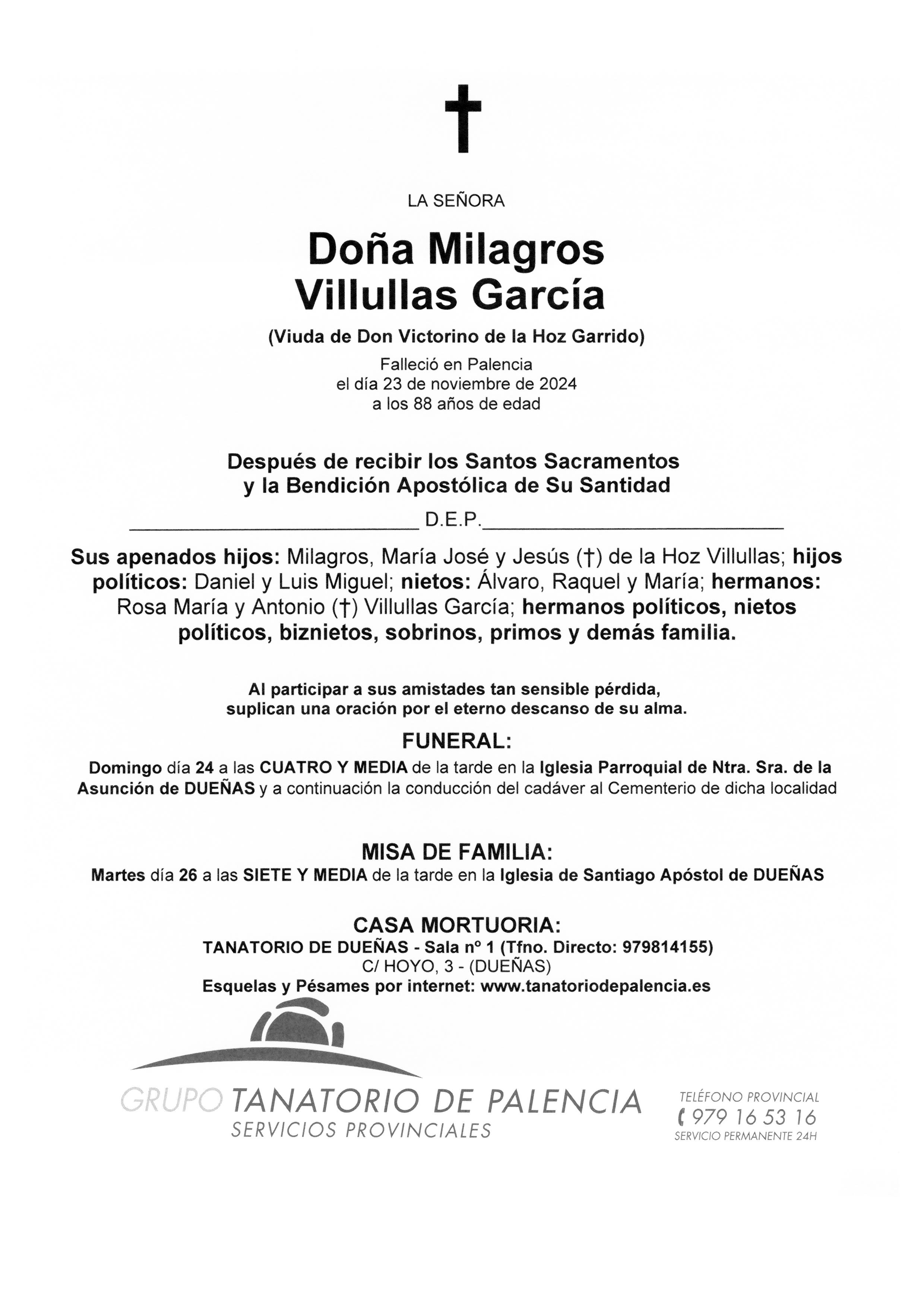 LA SEÑORA DOÑA MILAGROS VILLULLAS GARCÍA